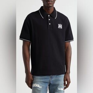 NWT Amiri MA Core Logo Embroidered Cotton Polo Shirt Black/White Size Small